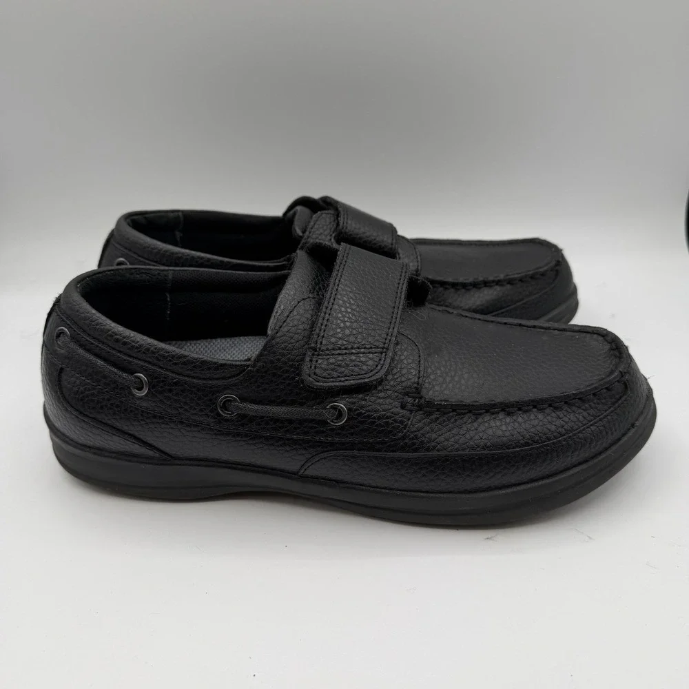 Apex Boat Shoes Mens Size 10 Medium Black Leather‎ Strap Comfort Loafers A2000M
